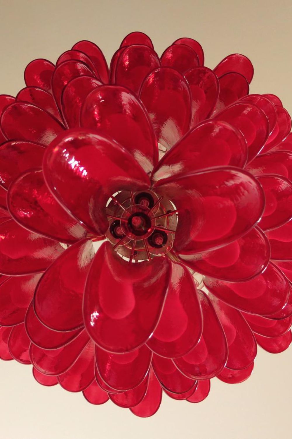Mid-Century Red Art Glass Petal Chandelier - view 11 | everlamps