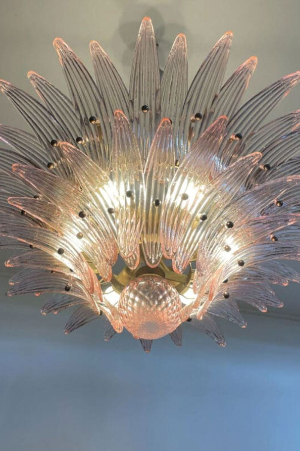 Vintage Art Pink Palm Leaf Glass Chandelier - view 12 | everlamps