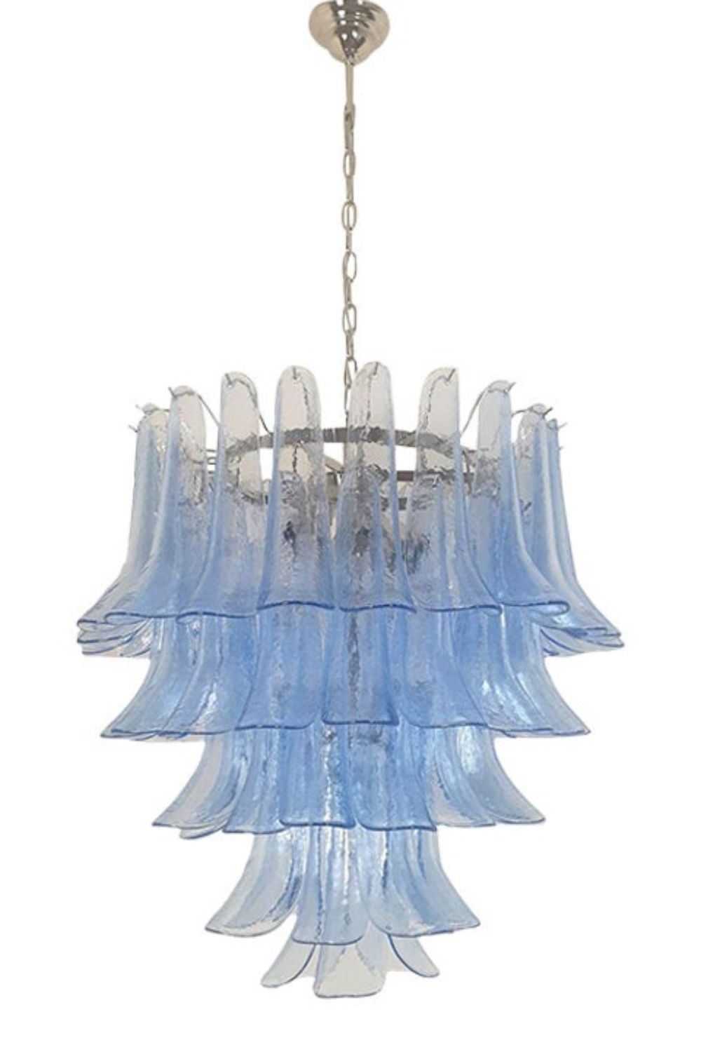 Vintage 1980s Blue Art Glass Petal Chandelier - view 12 | everlamps