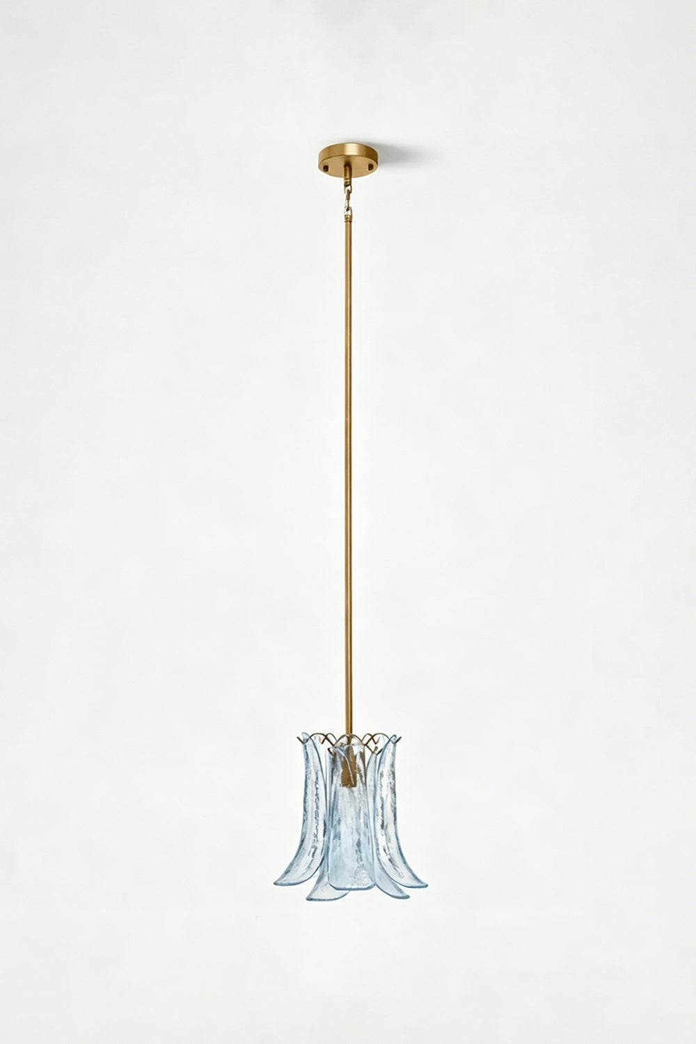 Arboreal Petal Glass Pendant Lamp featuring a sculptural green glass shade and gold accents, ideal for elegant spaces.