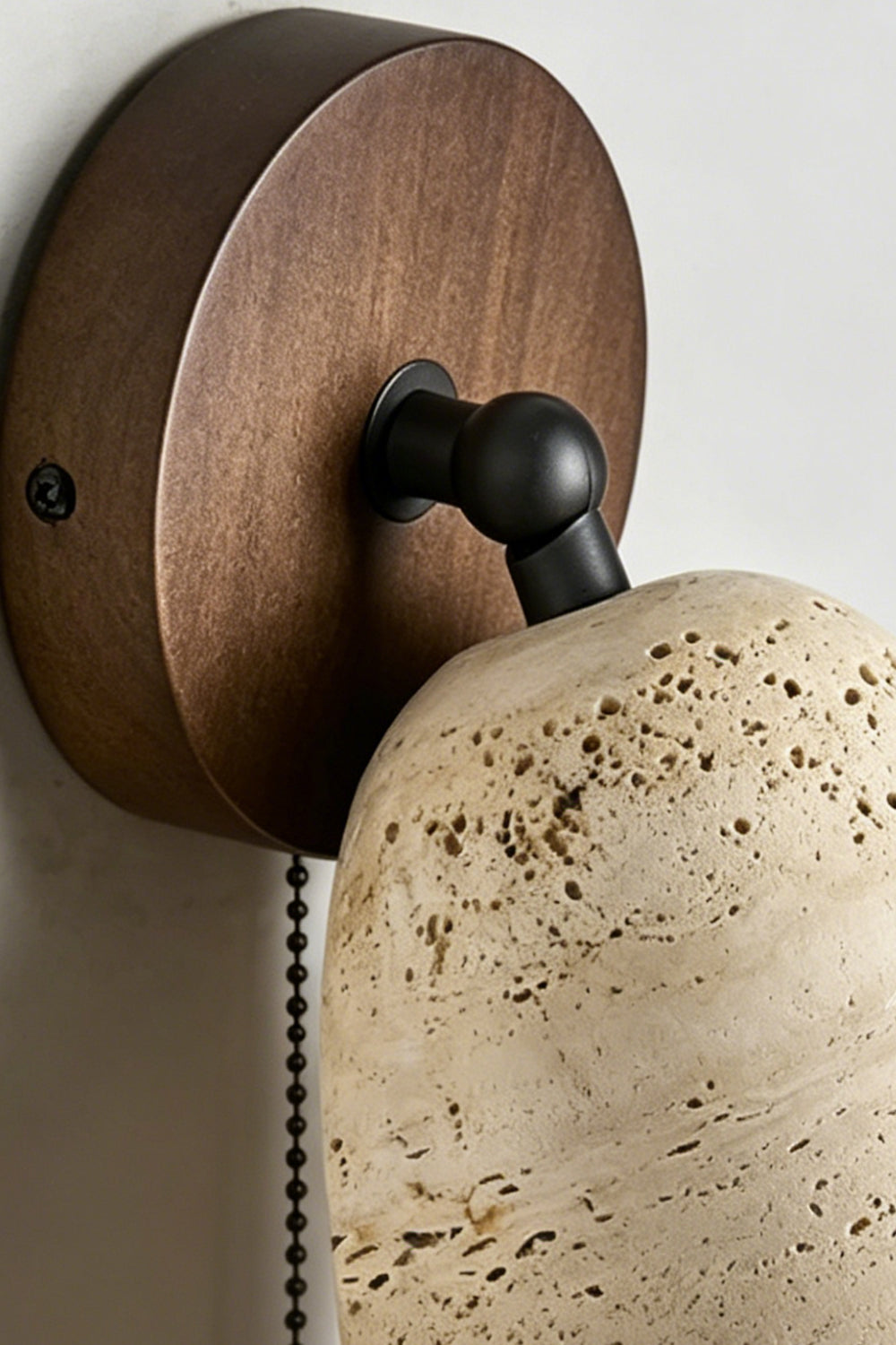 Artisan Travertine and Timber Wall Lamp |Wood detail | Samu Lamp