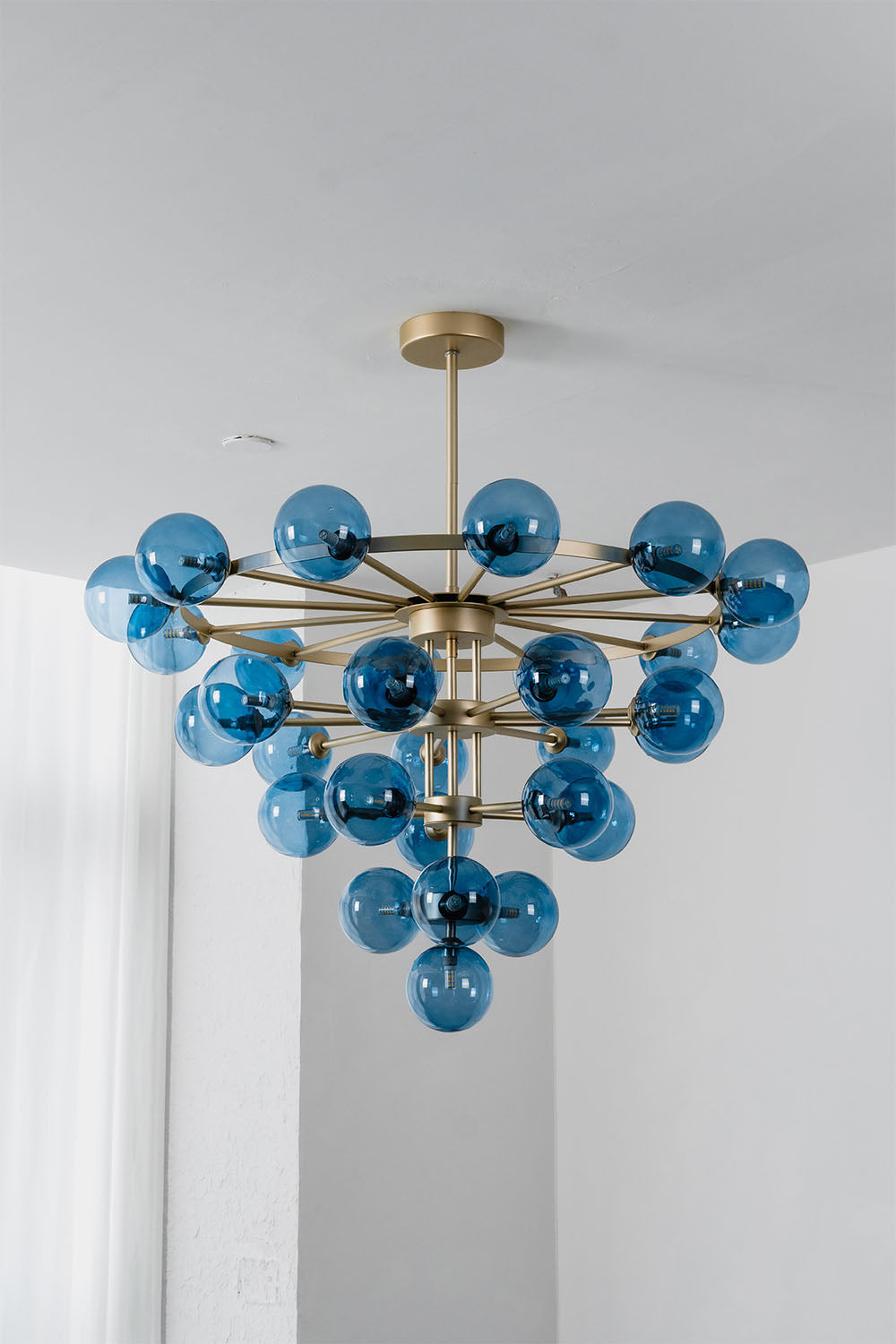 Blue Glass Bubble Globe Tiered Chandelier