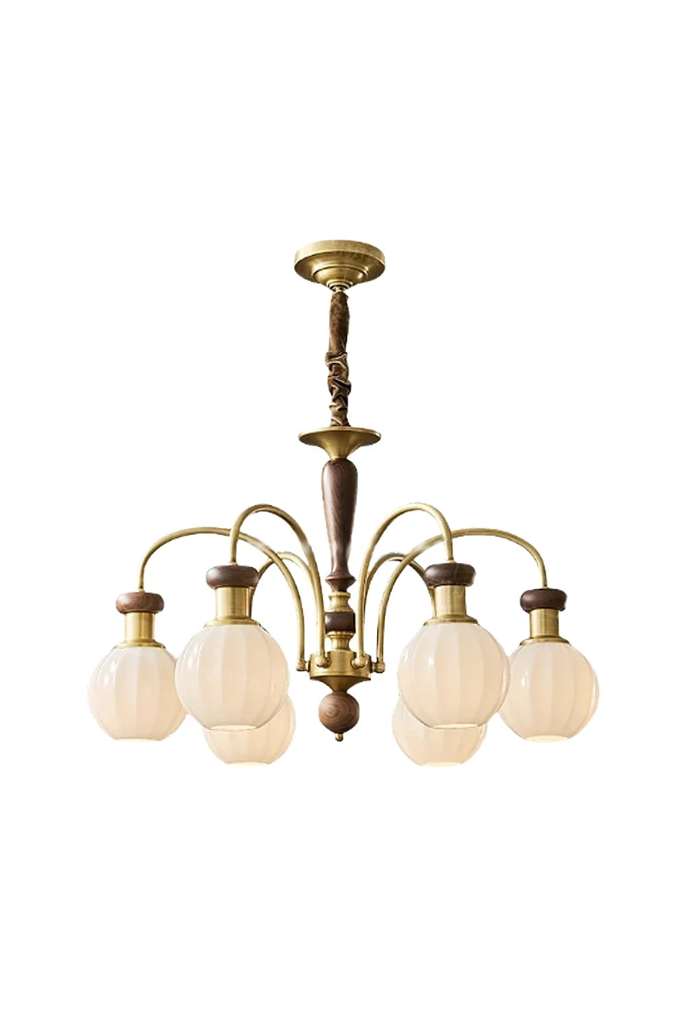 Brass Globe Walnut Chandelier - view 12 | everlamps