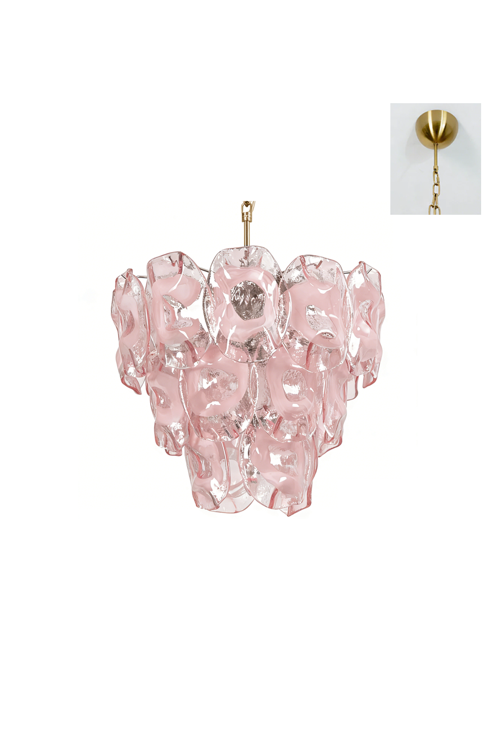 Frostelle Pink Glass Chandelier with brass finish | Metal, Glass | Alternative product shot on white background | vexa lamps