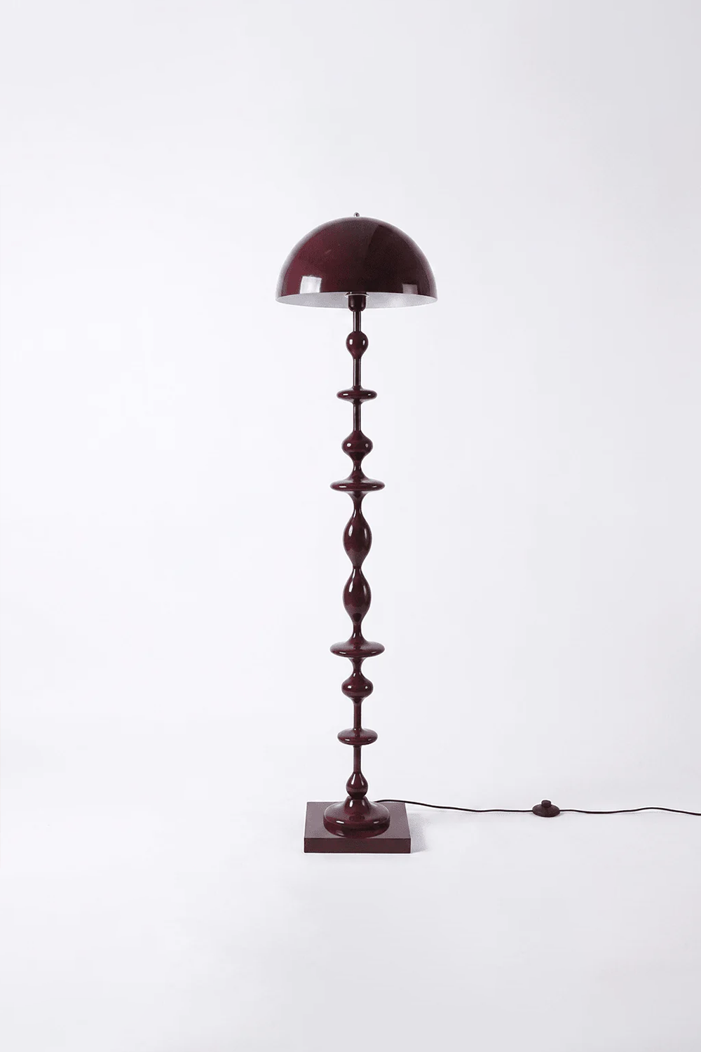 Kira Beaded Mushroom Floor Lamp | Metal, Glossy Finish | Full studio shot of the glossy burgundy red version isolated on a neutral background, showcasing its vibrant color | vexa lamps