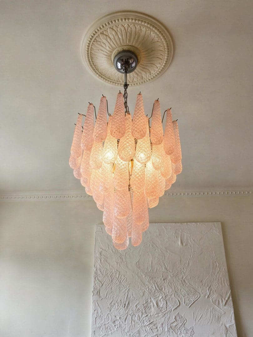 Lira Handblown Glass Drop Chandelier 26" D 52 Drops Pink