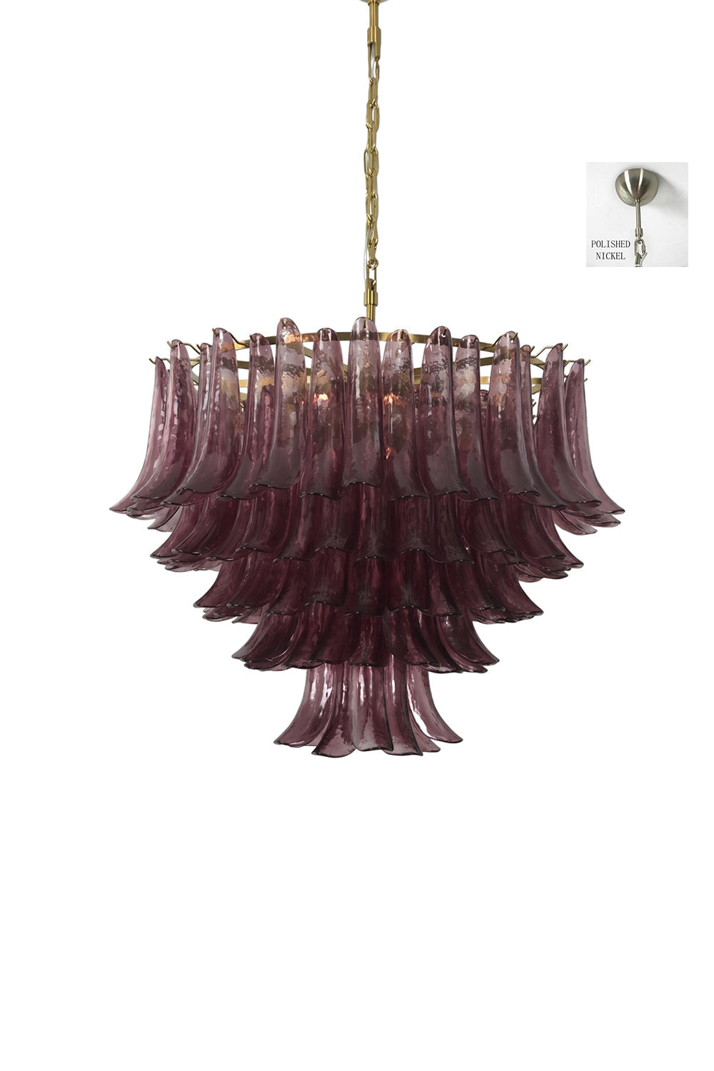 Regal Purple Cascade Chandelier | Glass, Metal | Straight-on view of the chandelier isolated on a clean background | vexa lamps