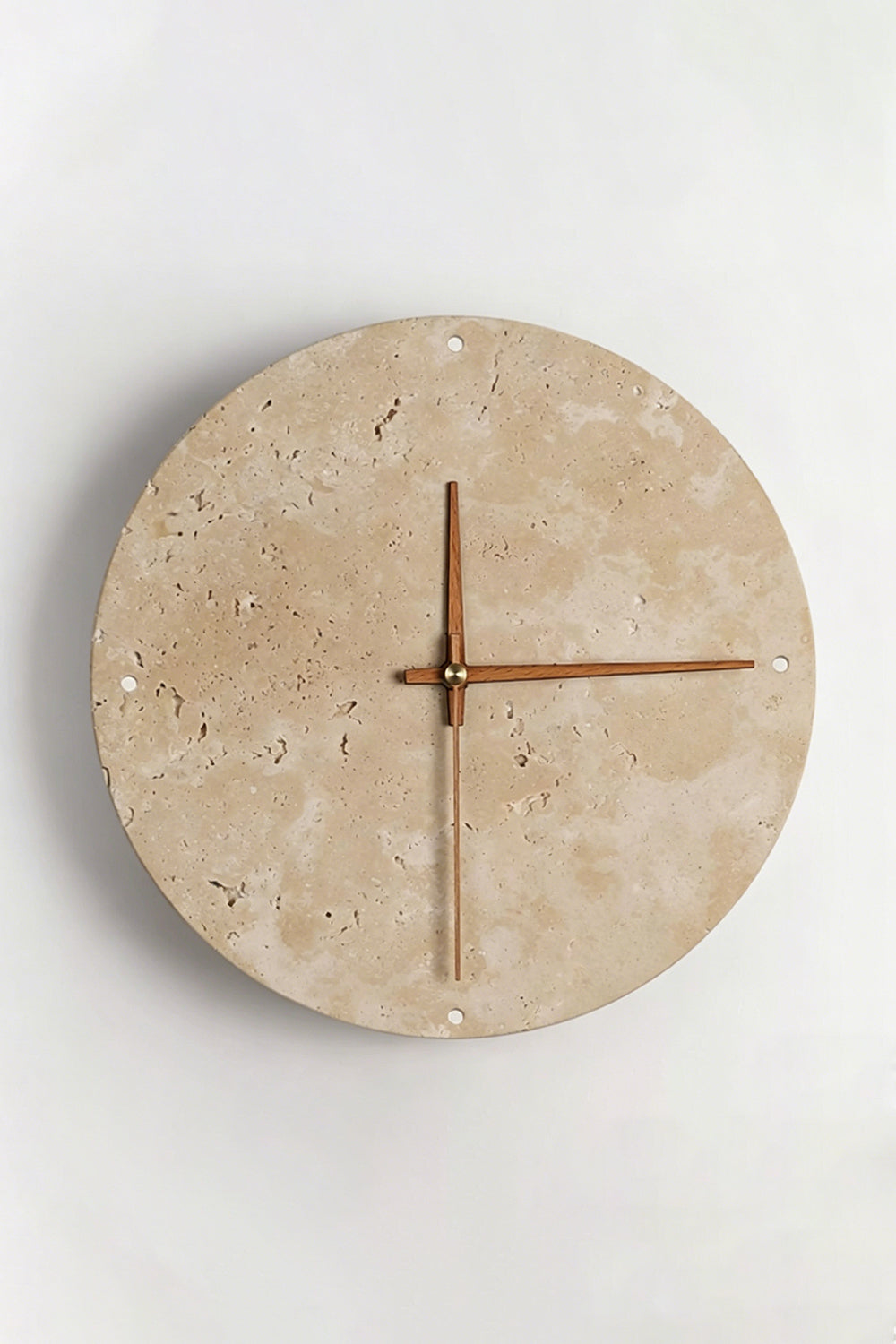 Temporal Epoch Wall Lamp | Travertine, Wood | Unlit front view against plain white background | vexa lamps
