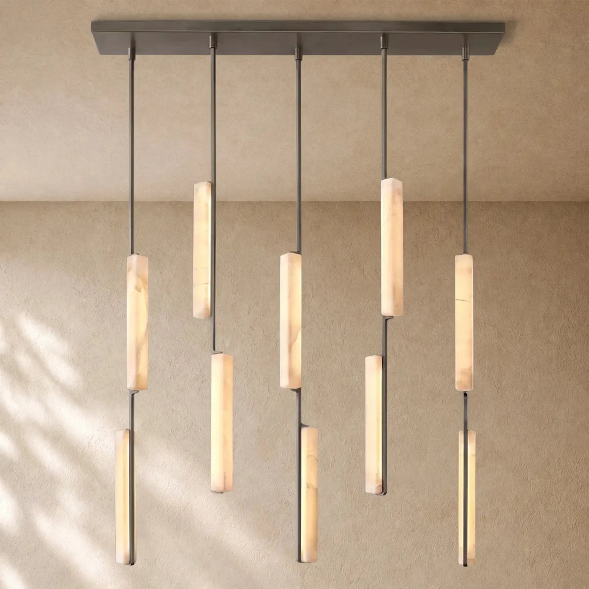 Audubom Alabaster Linear Chandelier - Bronze / Grand