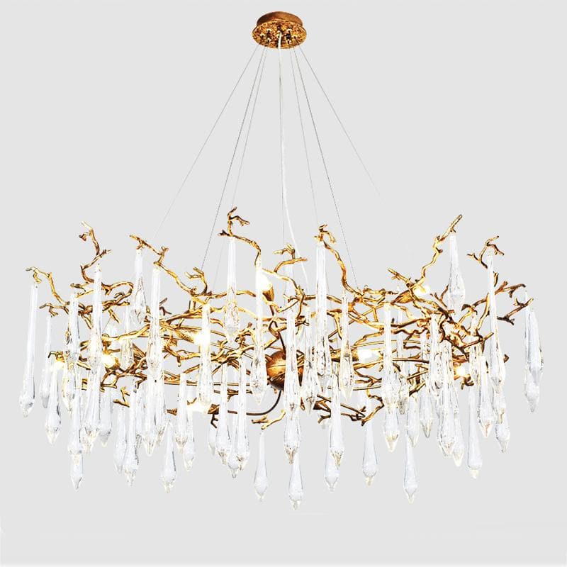 Arcadia Branch Postmodern Long Teardrop Brass Chandelier Gold