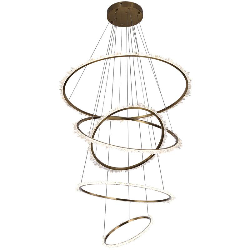 Gina Rock Crystal Multi Rings Chandelier For Staircase - 5 Rings: 15.7"D + 23.6"D + 31.5"D + 47.2"D + 59"Deverlamps