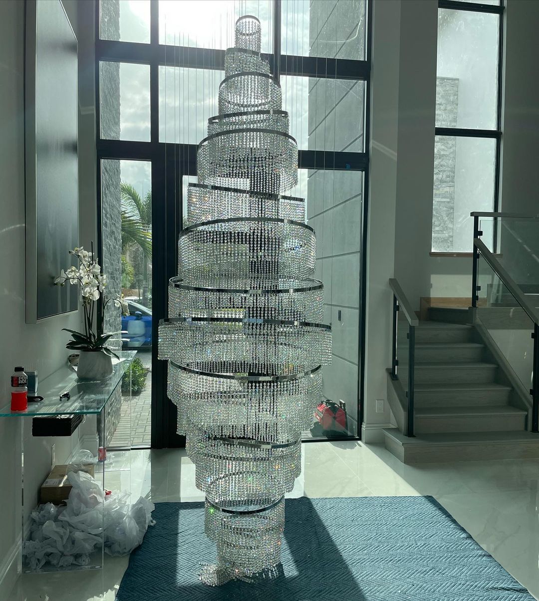 Long Crystal Tassel Rings Chandelier Extra Large Living Room Staircase High Ceiling Lighting Fixture - 11 Rings/ D47.2"*H118.1"Warm Lighteverlamps