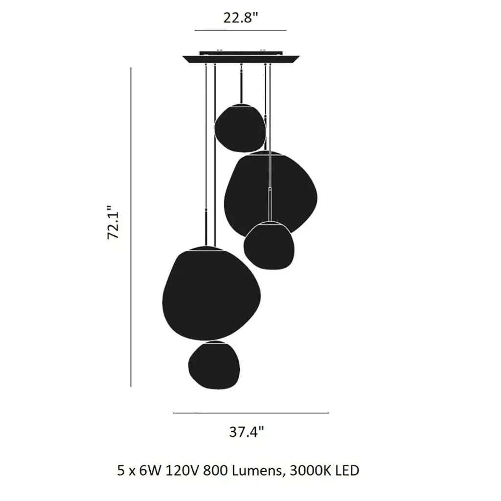 Modern Rock Glass Special Shape Pendant Lighting - Set B: D37.4"*H72.1"(D7.87"*3+D14.17"*2)Smoke GreyWarm Lighteverlamps