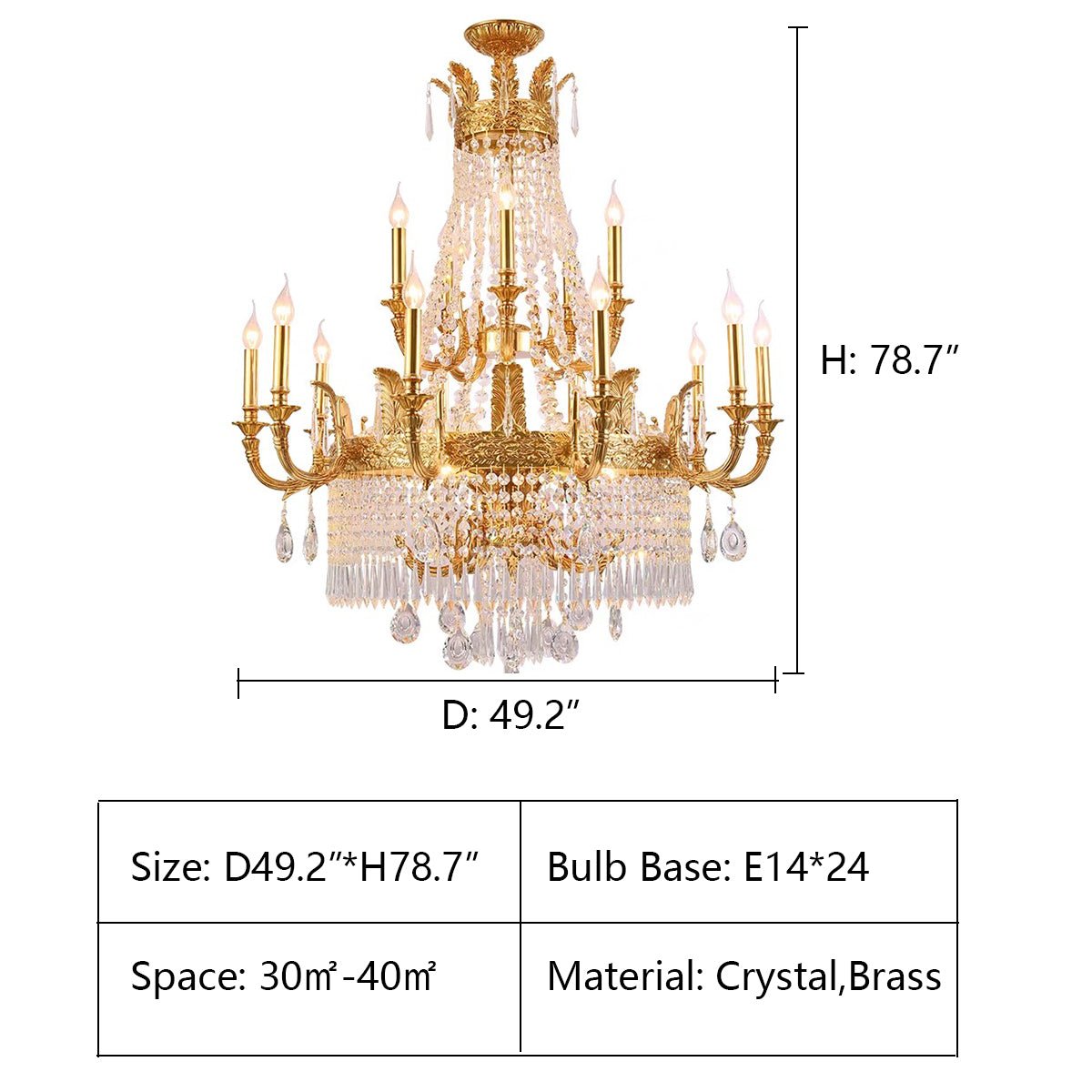 Stunning Oversized Luxury Golden Metal Candle Crystal Tassel Chandelier For High - ceiling Staircase/Entryway/Living/Meeting Room - 3 Layers: D 49.2" * H 78.7"Warm Lighteverlamps