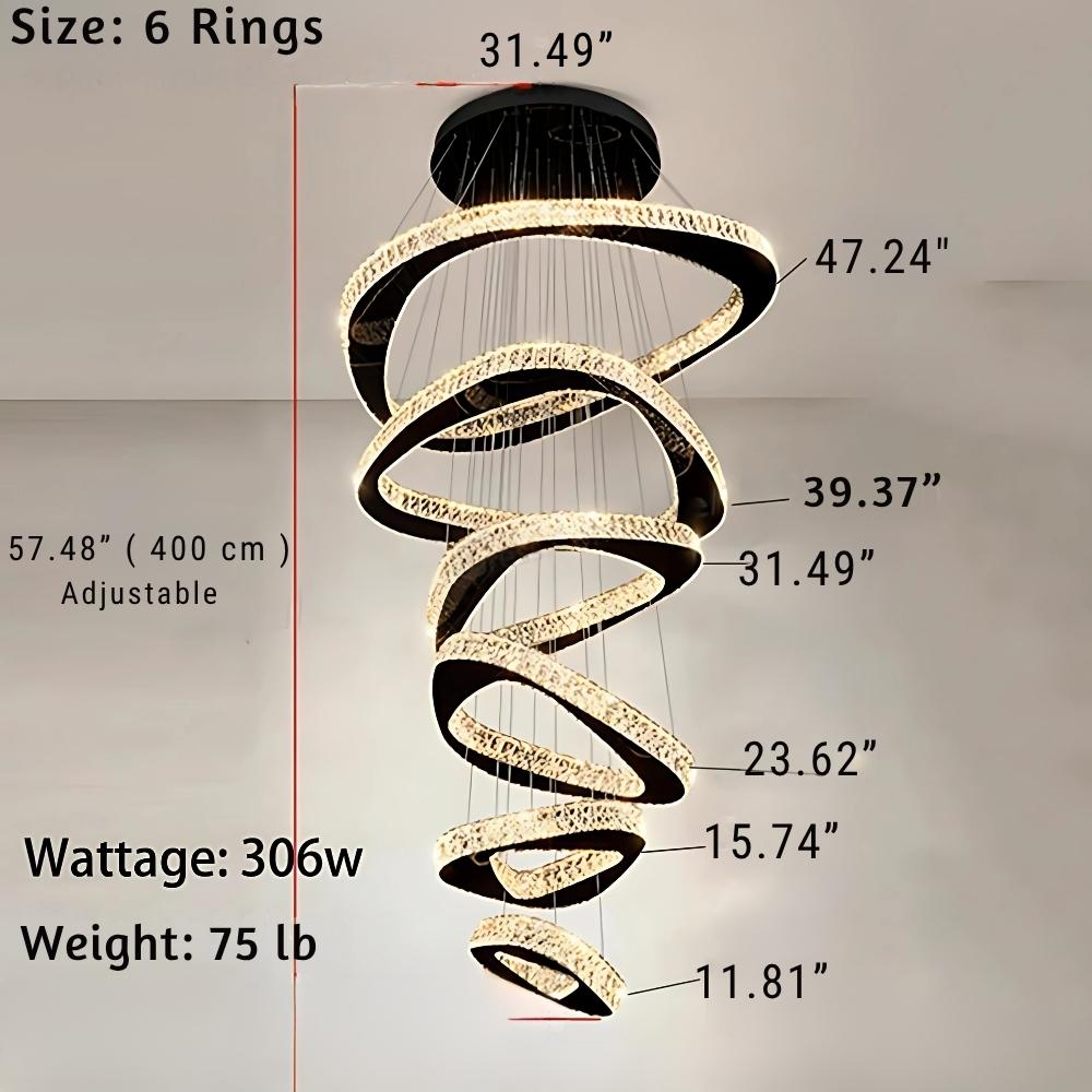 Twisted Ring Led Light Chandelier for High Ceiling - GoldWarm Light 3000Keverlamps