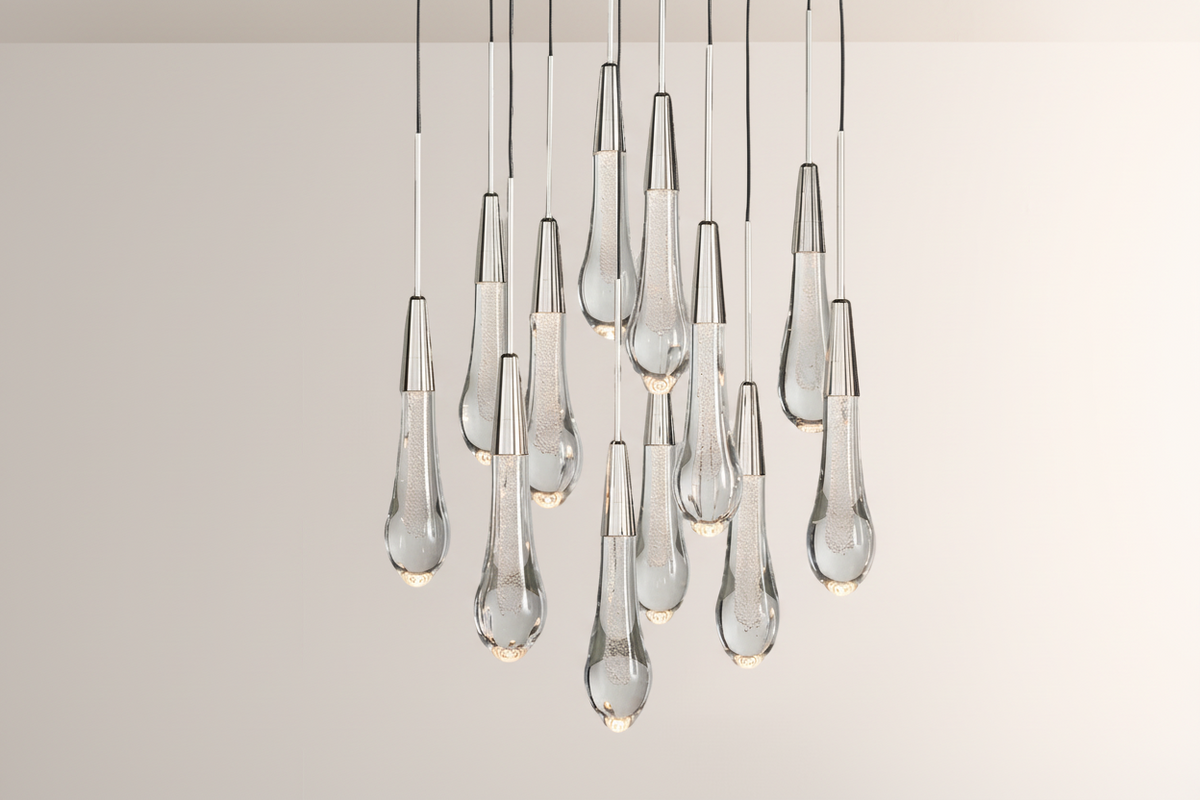 Raindrop Glass Round Solitaire Chandelier -Everlamps