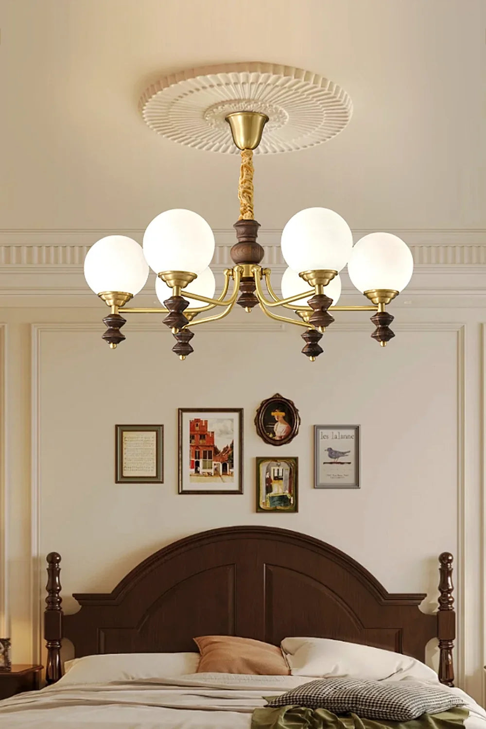 Vintage Globe Walnut Wood Chandelier - view 2 | everlamps