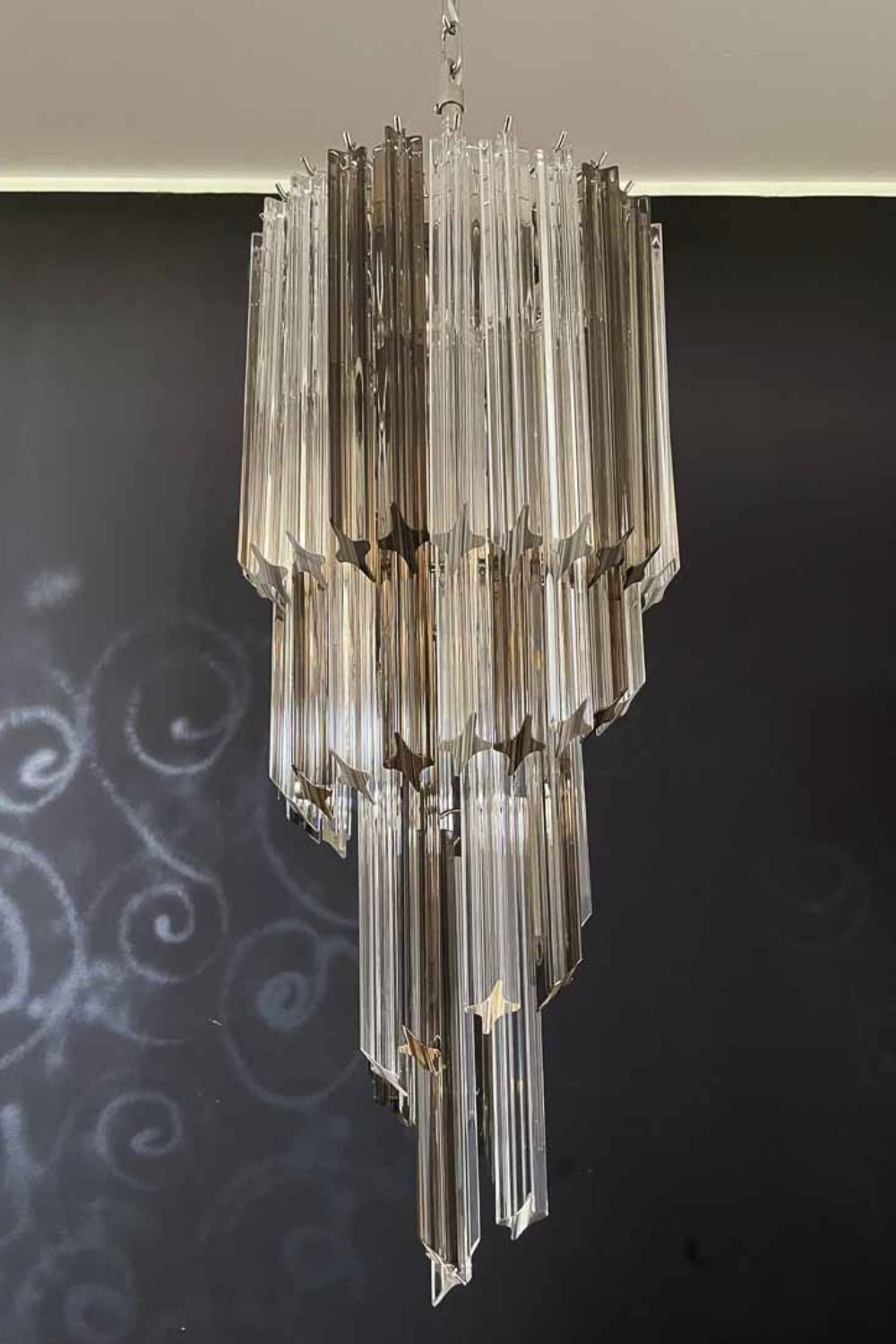 Vintage Smoked Art Glass Prism Spiral Chandelier - view 11 | everlamps