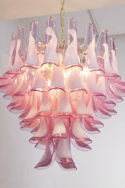 Fuchsia and White Art Glass Petal Tiered Chandelier - view 7 | everlamps