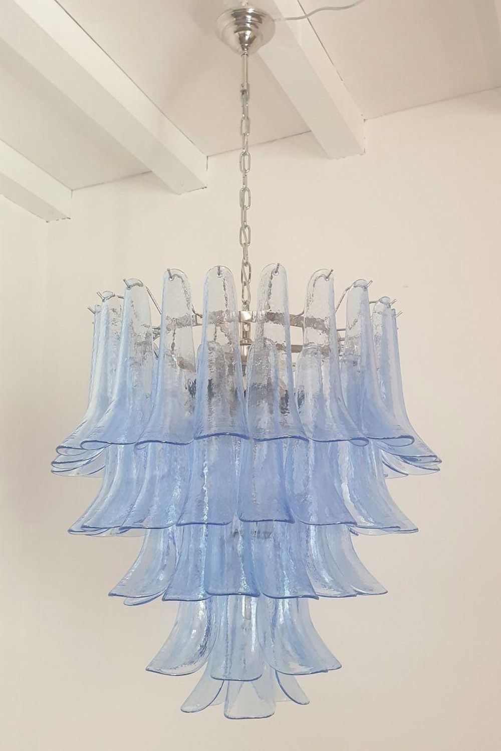 Vintage 1980s Blue Art Glass Petal Chandelier - view 4 | everlamps