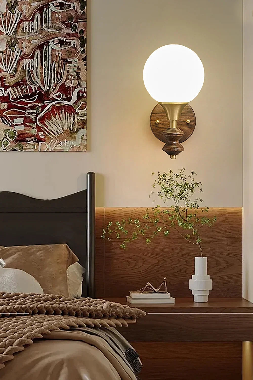 Vintage Globe Walnut Wood Wall Lamp - view 5 | everlamps