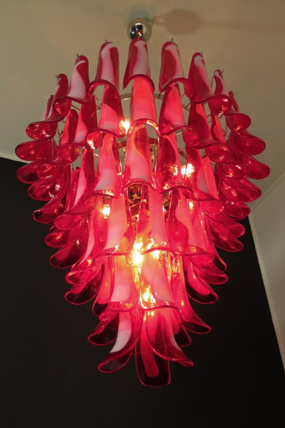 Mid-Century Red Art Glass Petal Chandelier - view 6 | everlamps