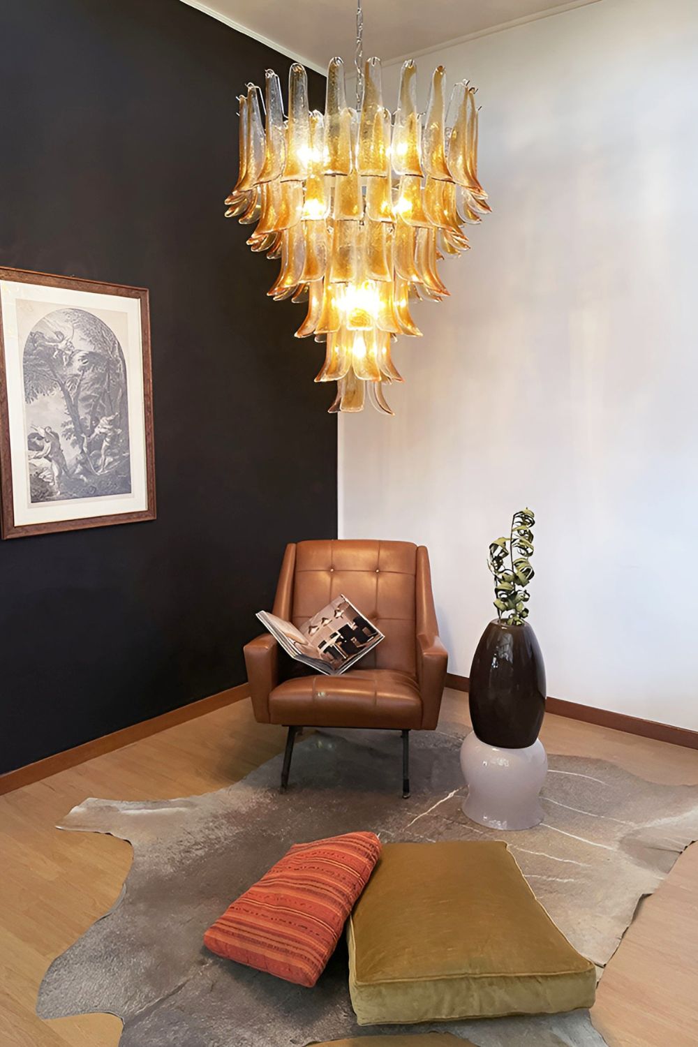 Amber Art Glass Petal Cascade Chandelier - view 3 | everlamps