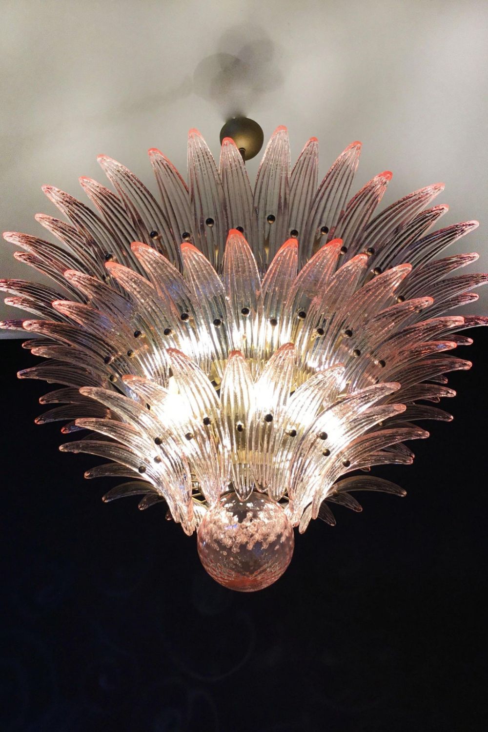Art Vintage Palm Pink Triple Glass Chandelier - view 9 | everlamps