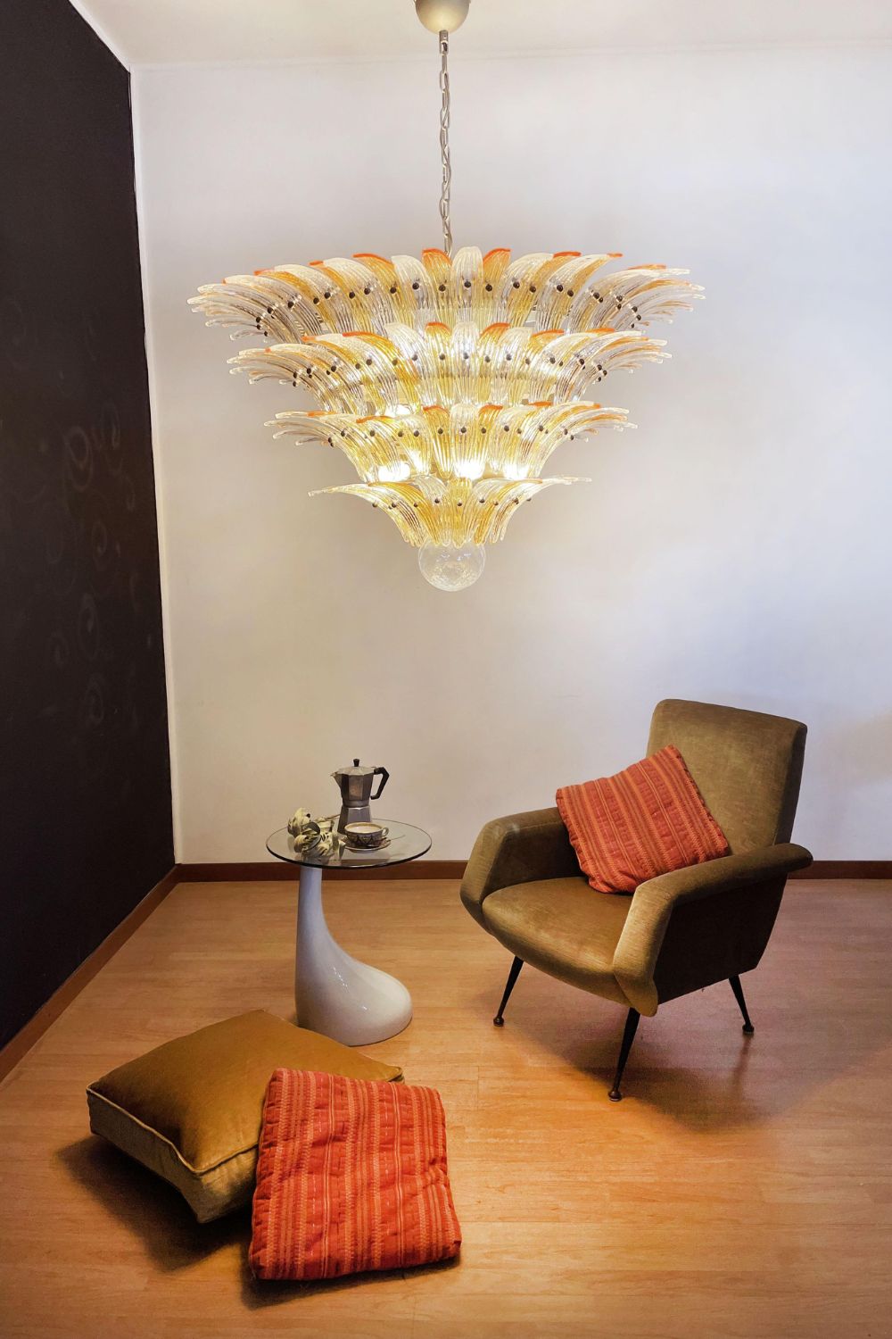 Amber and Clear Art Glass Palmette Chandelier - view 2 | everlamps