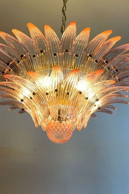 Vintage Art Pink Palm Leaf Glass Chandelier - view 8 | everlamps