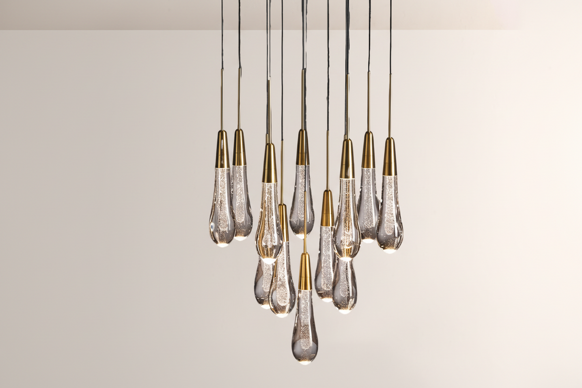 Raindrop Glass Round Solitaire Chandelier-Everlamps