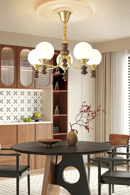 Vintage Globe Walnut Wood Chandelier - view 3 | everlamps