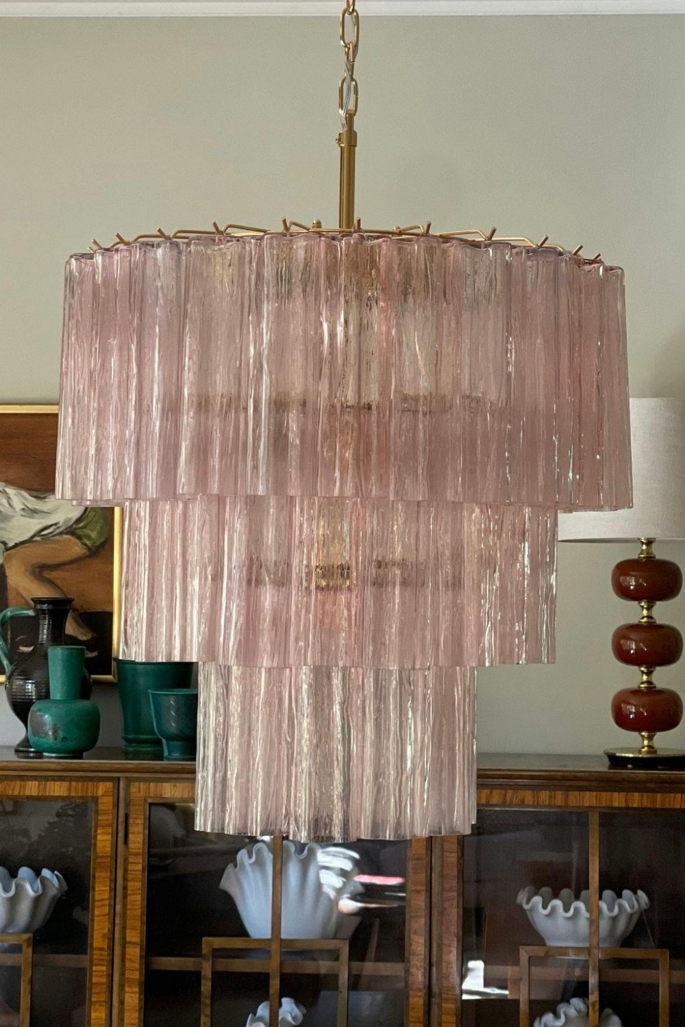 Art light pink glass tube chandelier - view 10 | everlamps