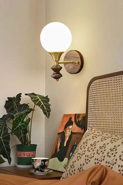 Vintage Globe Walnut Wood Wall Lamp - view 4 | everlamps