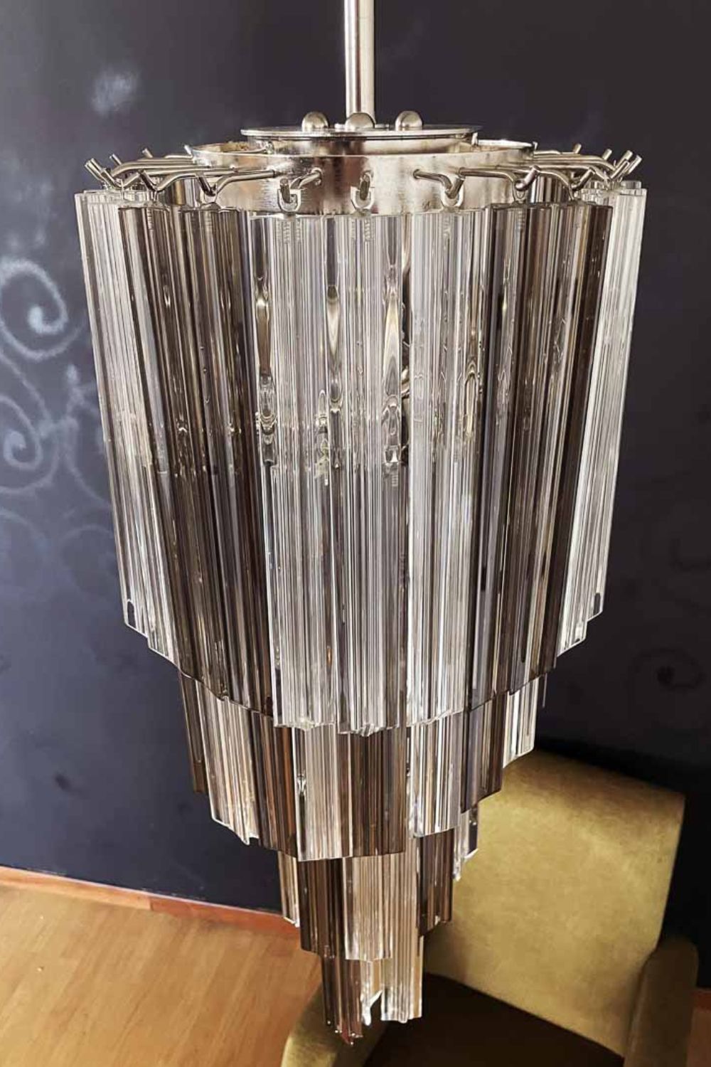 Vintage Smoked Art Glass Prism Spiral Chandelier - view 12 | everlamps