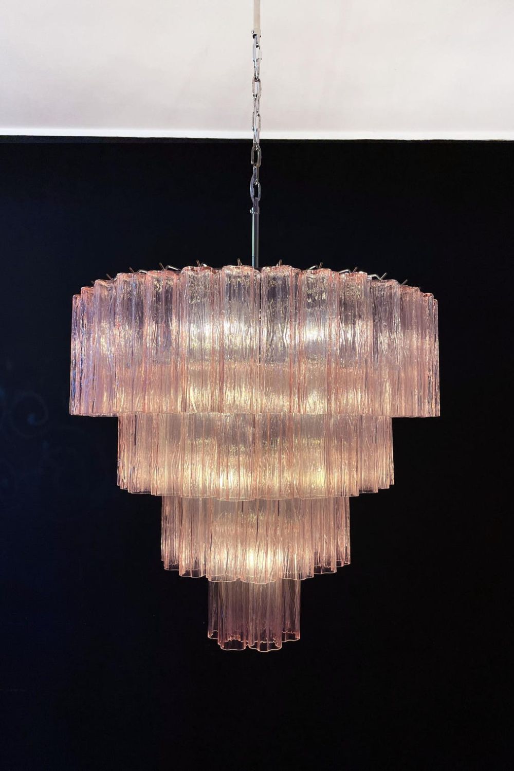 Large Pink Art Glass Tiered Chandelier - view 10 | everlamps