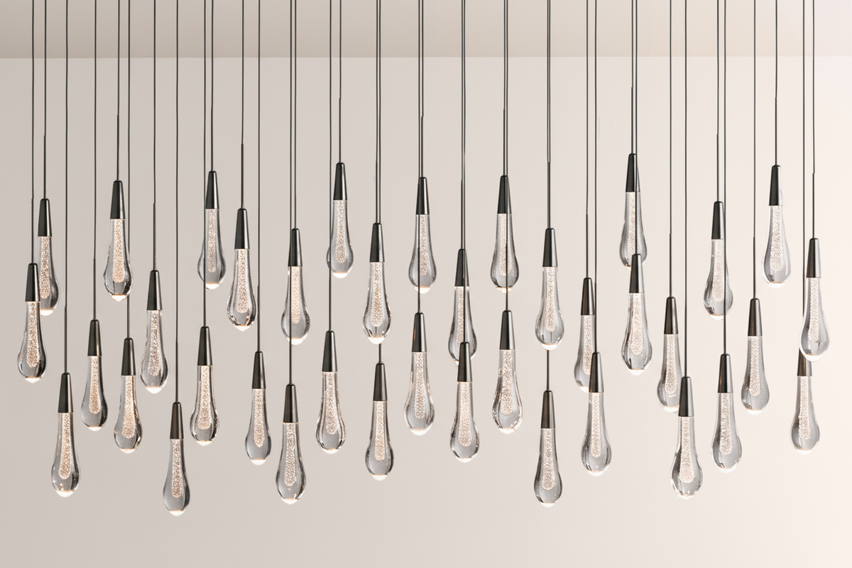 Raindrop Glass Solitaire Linear Chandelier -Everlamps