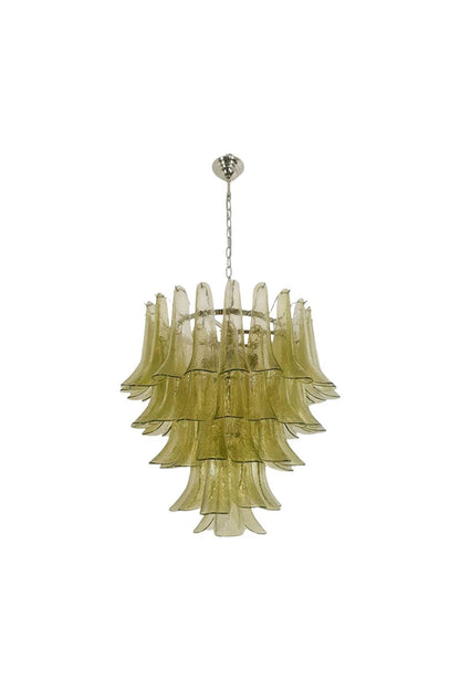 1970s Green Art Glass Petal Chandelier | everlamps