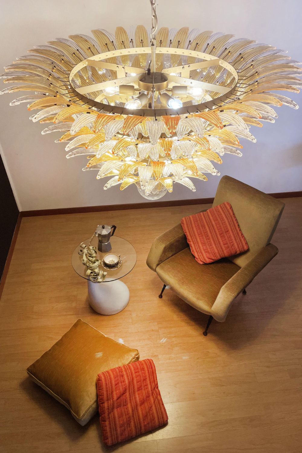 Amber and Clear Art Glass Palmette Chandelier - view 8 | everlamps