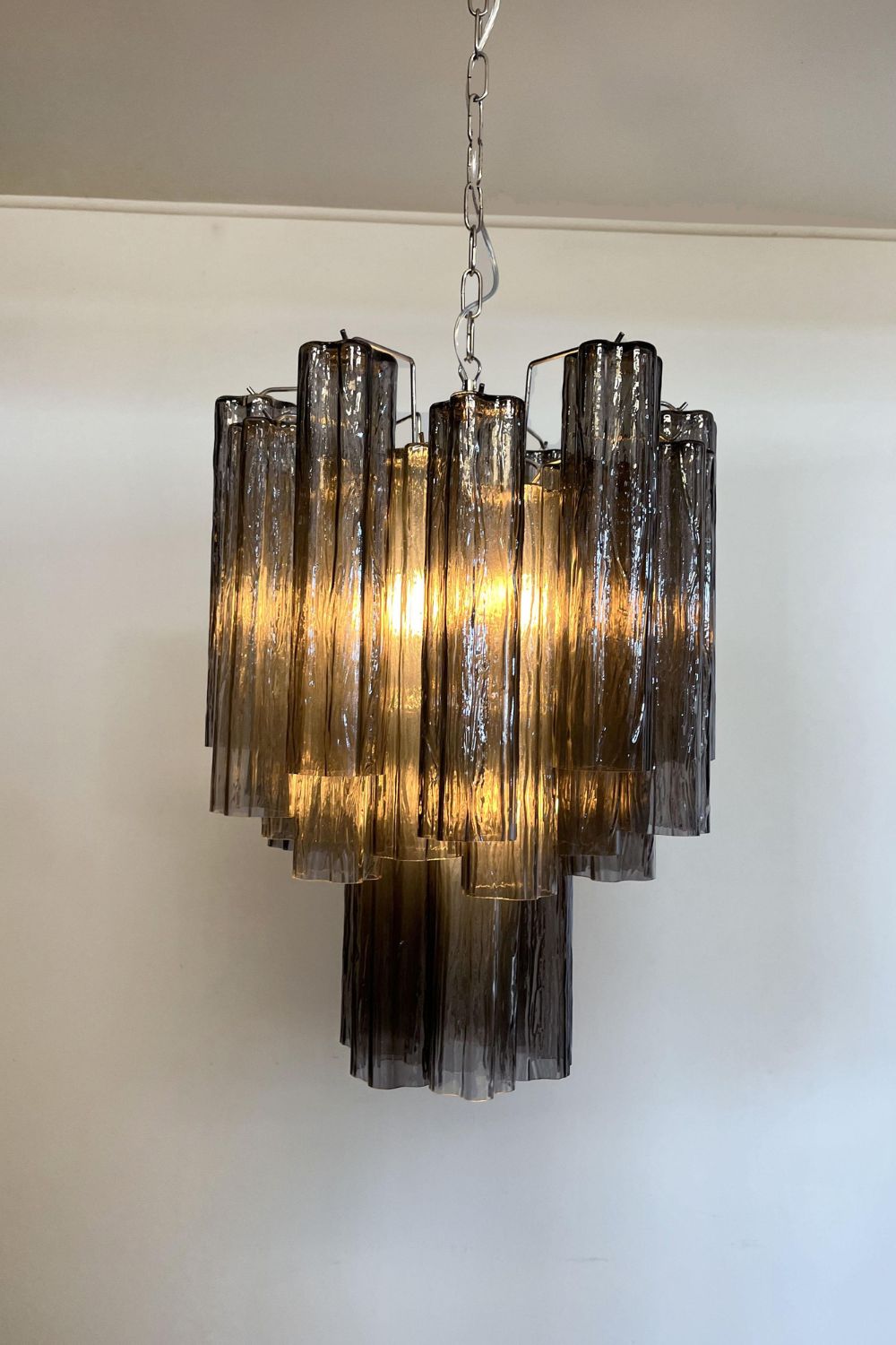 Vintage Smoked Glass Tube Chandelier - view 9 | everlamps