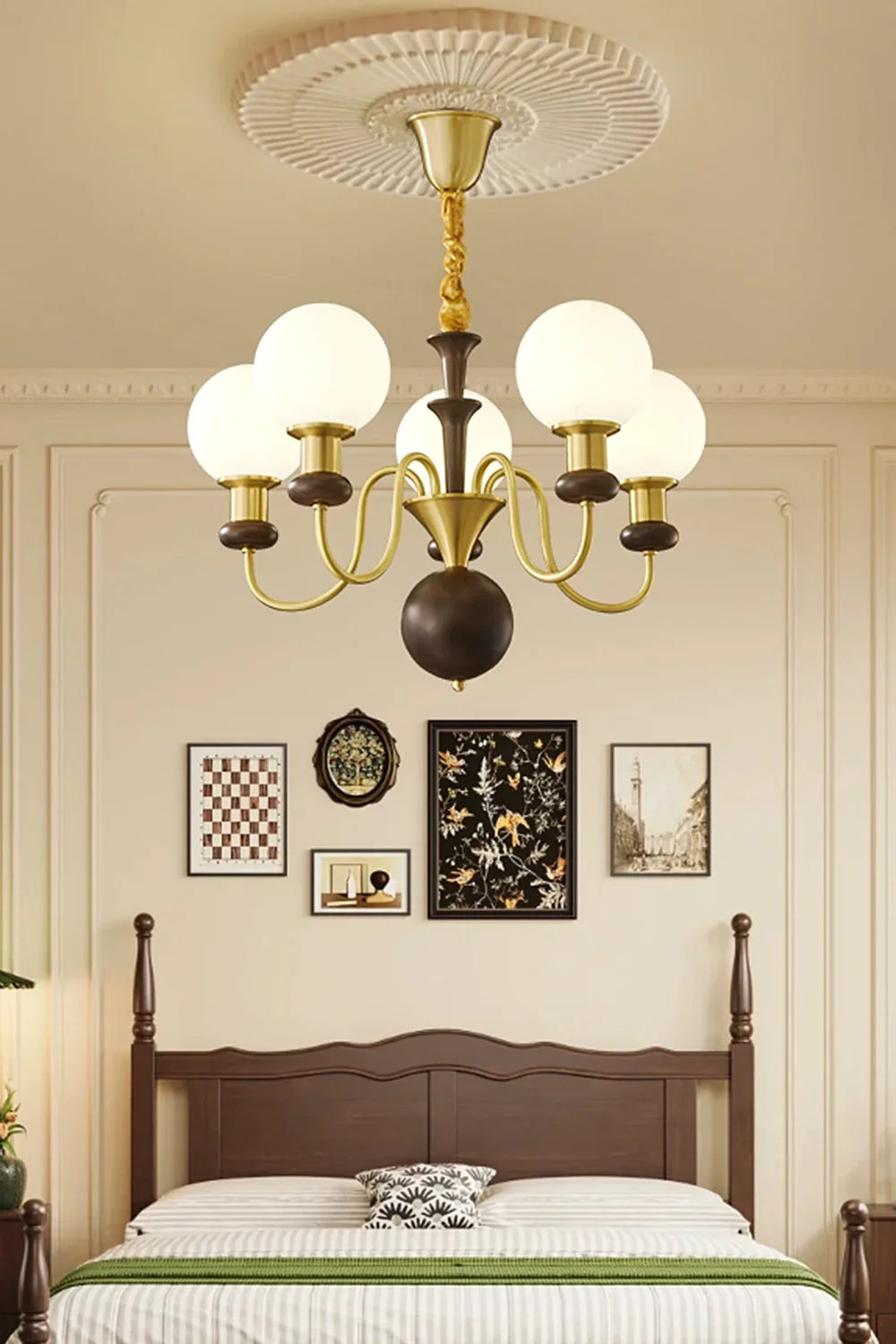 Vintage Walnut Wood Globe Chandelier - view 4 | everlamps