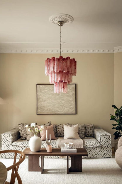 Ruby Glow Art Three-Tier Glass Chandelier - view 2 | everlamps