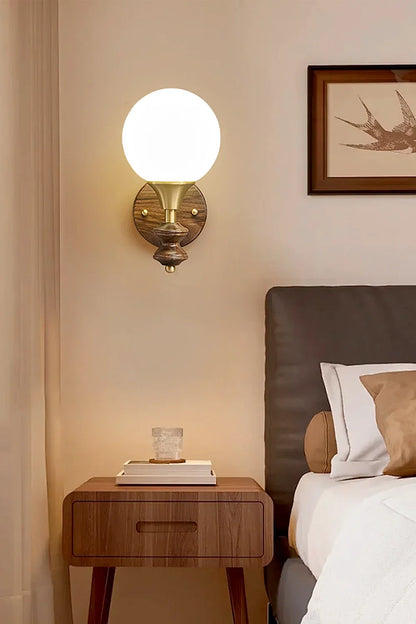 Vintage Globe Walnut Wood Wall Lamp - view 6 | everlamps