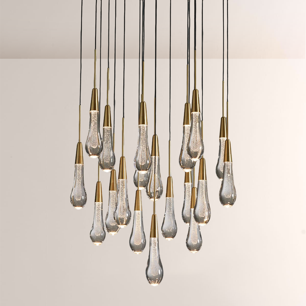 Raindrop Glass Round Solitaire Chandelier -Everlamps