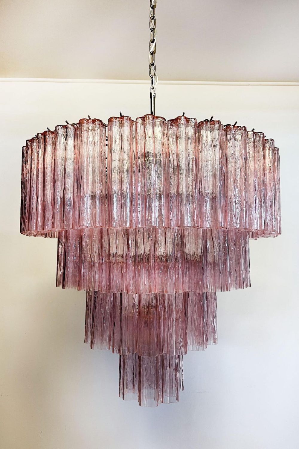Large Pink Art Glass Tiered Chandelier - view 11 | everlamps