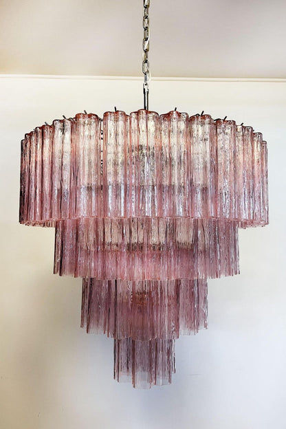 Large Pink Art Glass Tiered Chandelier - view 11 | everlamps
