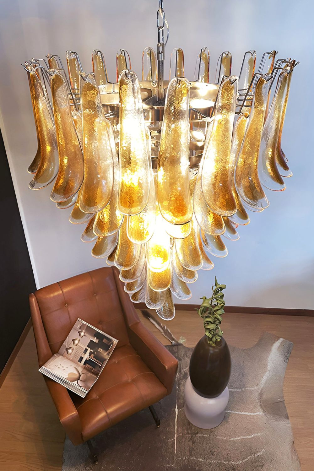 Amber Art Glass Petal Cascade Chandelier - view 5 | everlamps