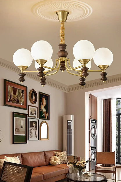 Vintage Globe Walnut Wood Chandelier - view 6 | everlamps
