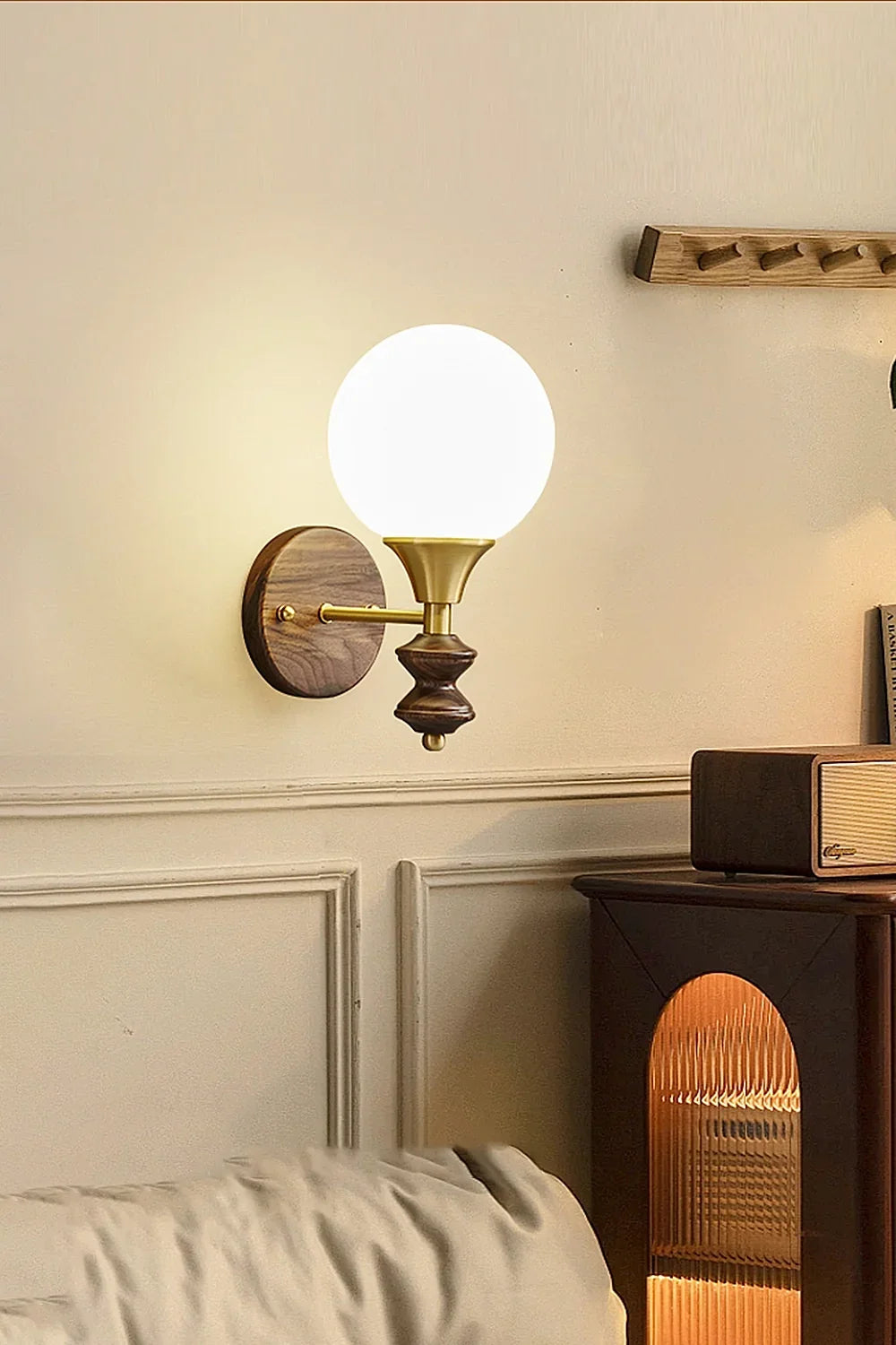 Vintage Globe Walnut Wood Wall Lamp - view 2 | everlamps