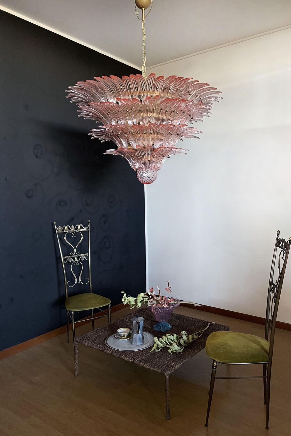 Art Four-tier pink glass palm leaf chandelier - view 3 | everlamps